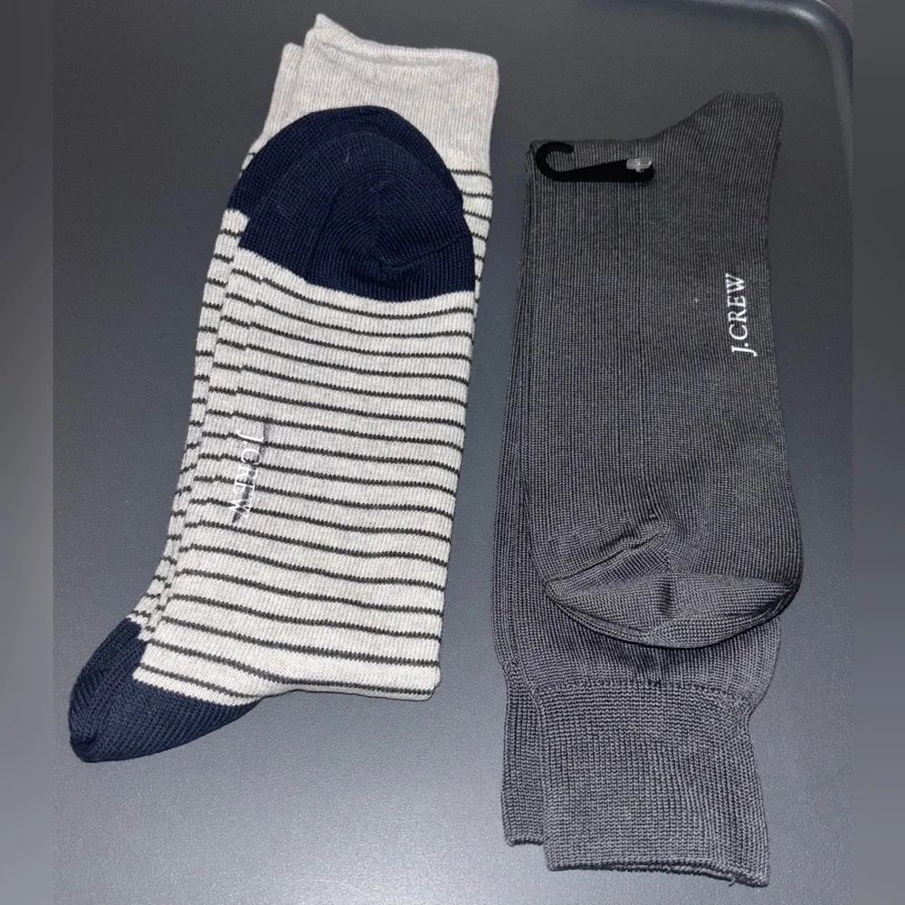 NWT J.Crew Men’s Socks Lot. Navy Stripe & Gray Casual Work Office Academia OS